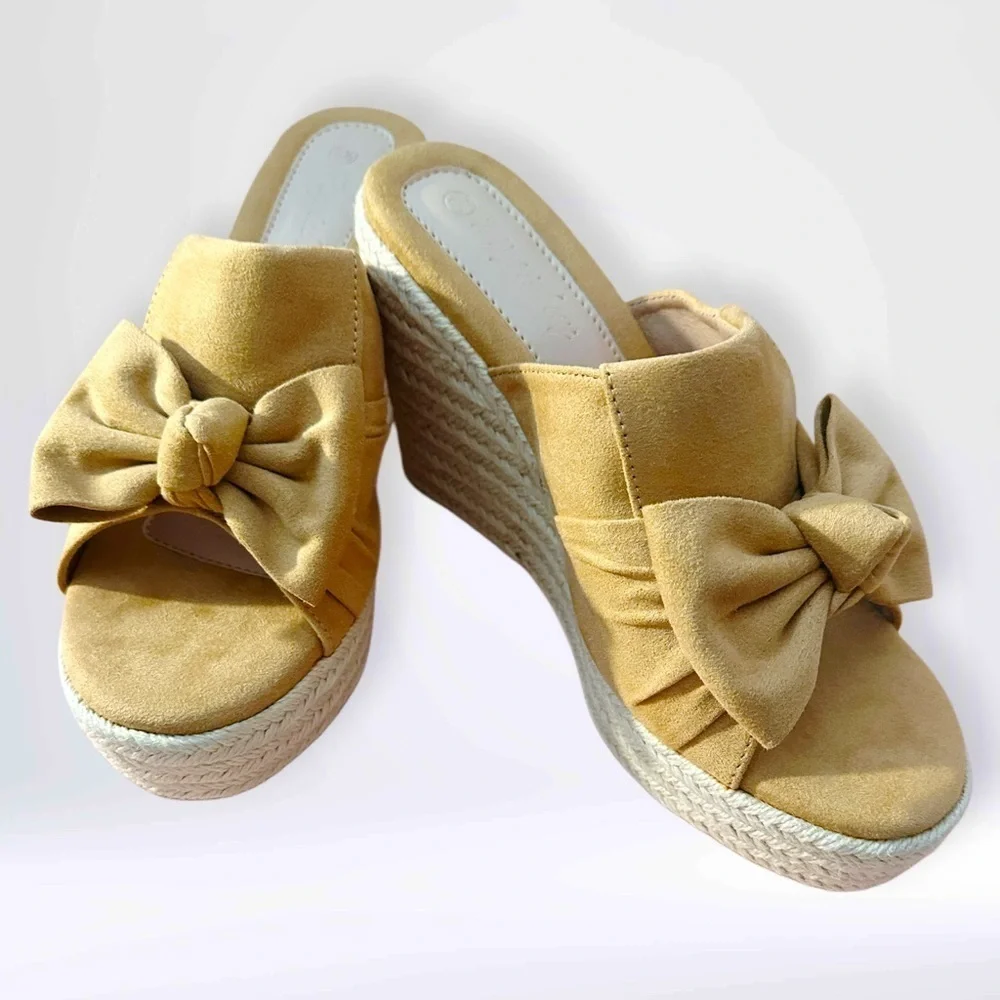 NEW PiePieBuy Women’s Wedge Espadrille Slip-On Suede Sandals Tan Size 8.5